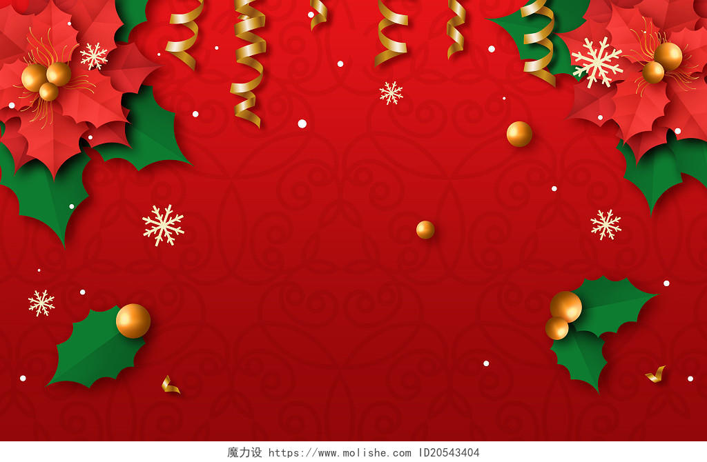 红色简约圣诞花树装饰圣诞节快乐海报插画背景